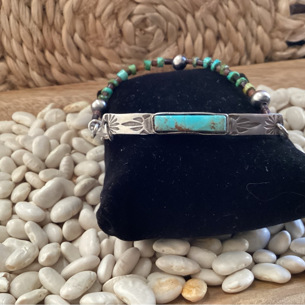 Turquoise and Sterling Silver Beaded Bracelet - Picture 4 of 5
